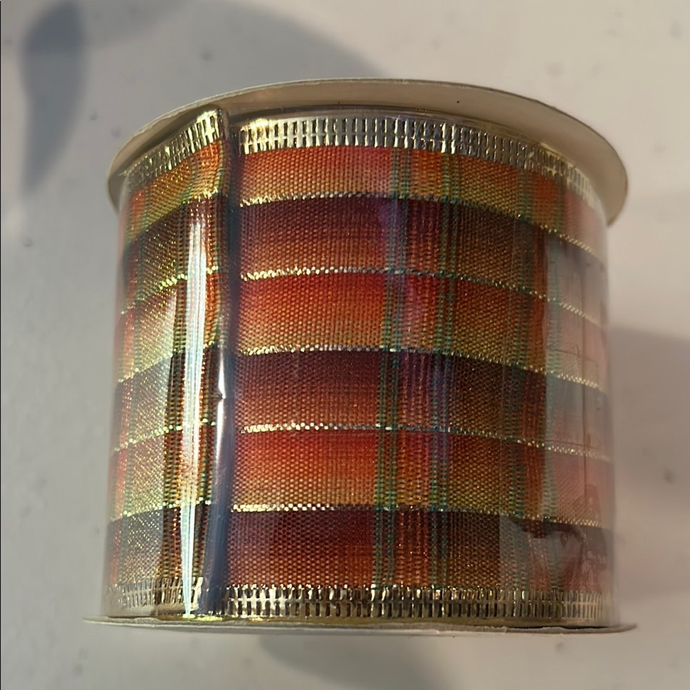 Celebrate It Autumn Plaid Gift Wrap Ribbon Orange/ Brown- Mark down price for 1